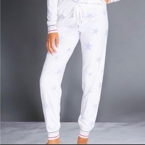 PJ SALVAGE Starry Sky Silky Velour Pajama Pants Ivory+Blue Star Size Large (NWT)